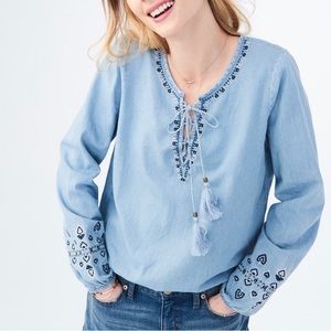 Aeropostale Boho Embroidered Chambray Blouse